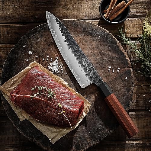 Miniatura 6 de Sunnecko Gyuto - Cuchillo de chef de 8 pulgadas, cuchillo de chef japonés 9CR18MOV de 3 capas de acero inoxidable de alto carbono, mango de madera