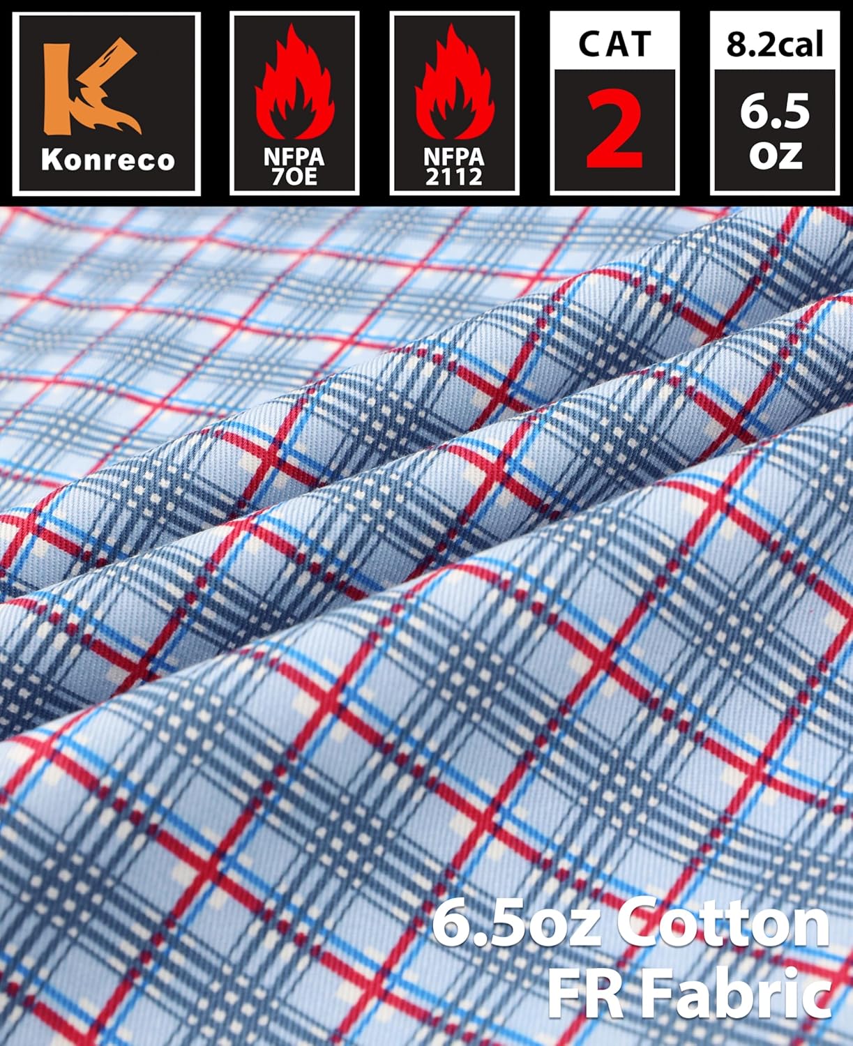 KONRECO FR Shirts for Men Fire Resistant Button Down Work Shirt 100% Cotton 6.5oz Lightweight Welding Shirts - Image 6