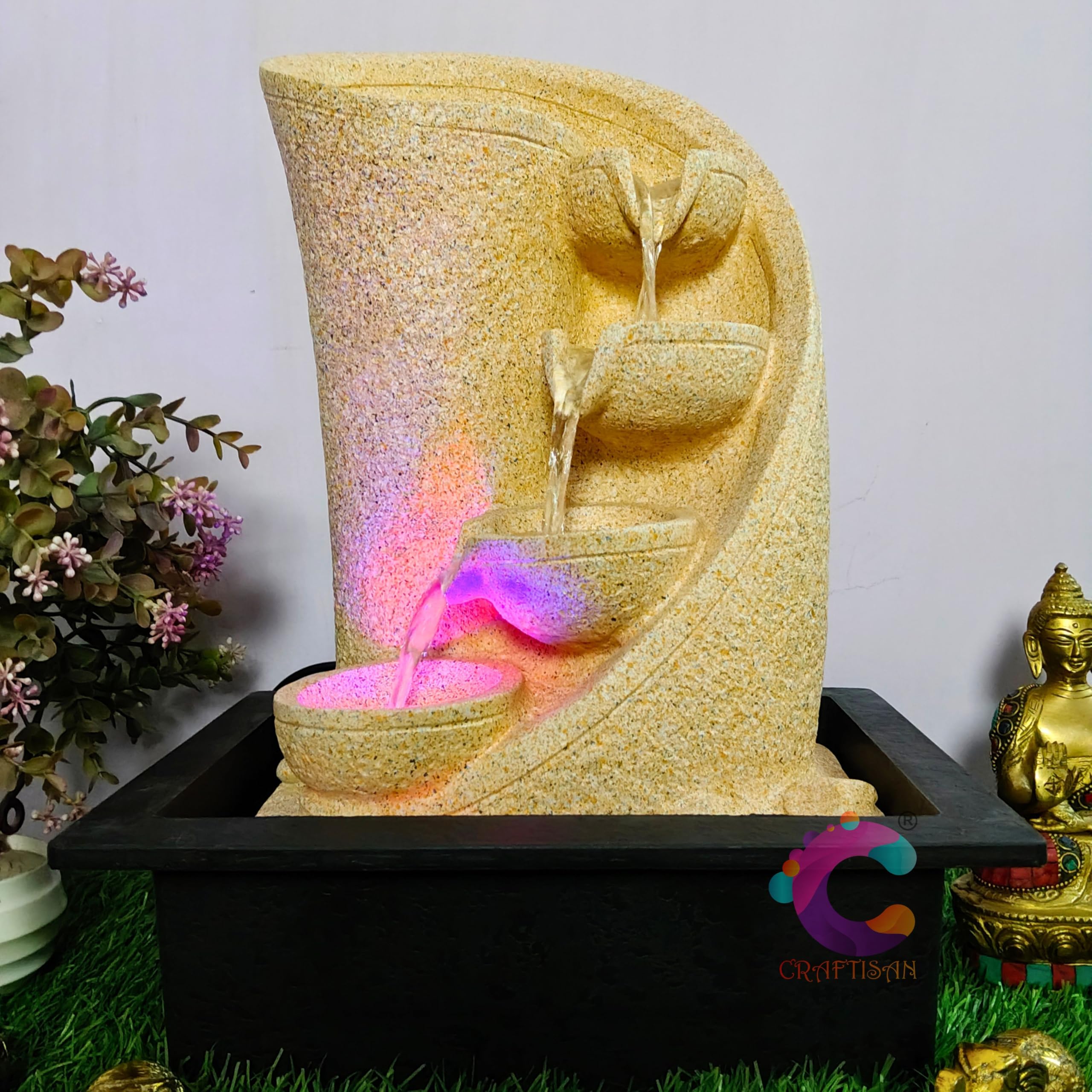 Three Step Decorative Tabeltop Water Fountain for Home Décor, Office, Indoor & Outdoor, Garden, Puja Room, Vaastu, Reception, Spa, Gifting (Spiral)-image-34