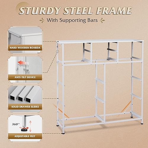 Miniatura 8 de WLIVE Cómoda blanca para dormitorio con 10 cajones, cómoda con bolsillos laterales y ganchos, cómoda de almacenamiento de poliuretano, marco de