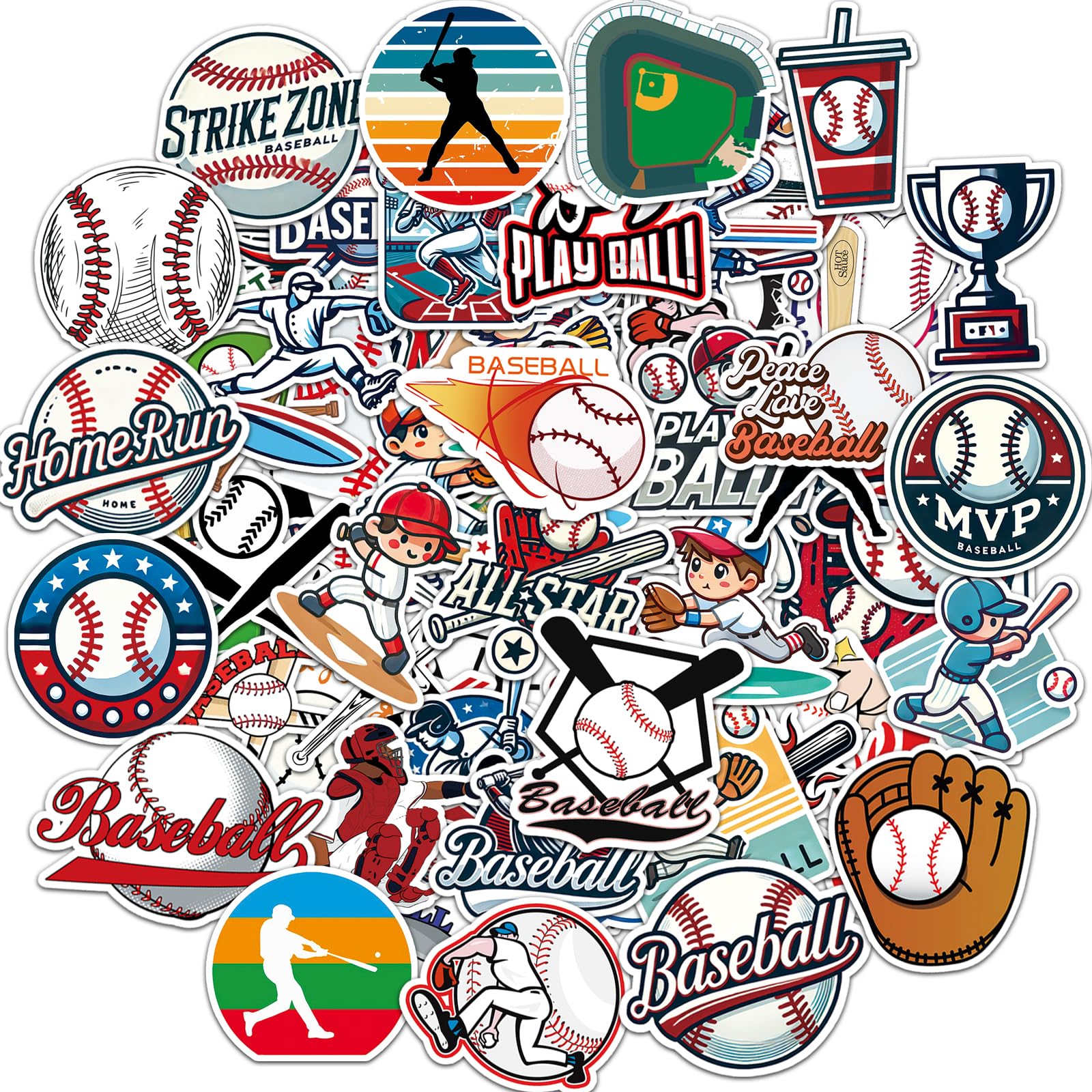 Photo 1 of 100 Pcs Baseball Stickers,Baseball Party Favors,Baseball Easter Basket Stuffers,Gifts for Boys 8-12,Waterproof Vinyl Stickers for Water Bottle Helmet Laptop Computer Skateboard