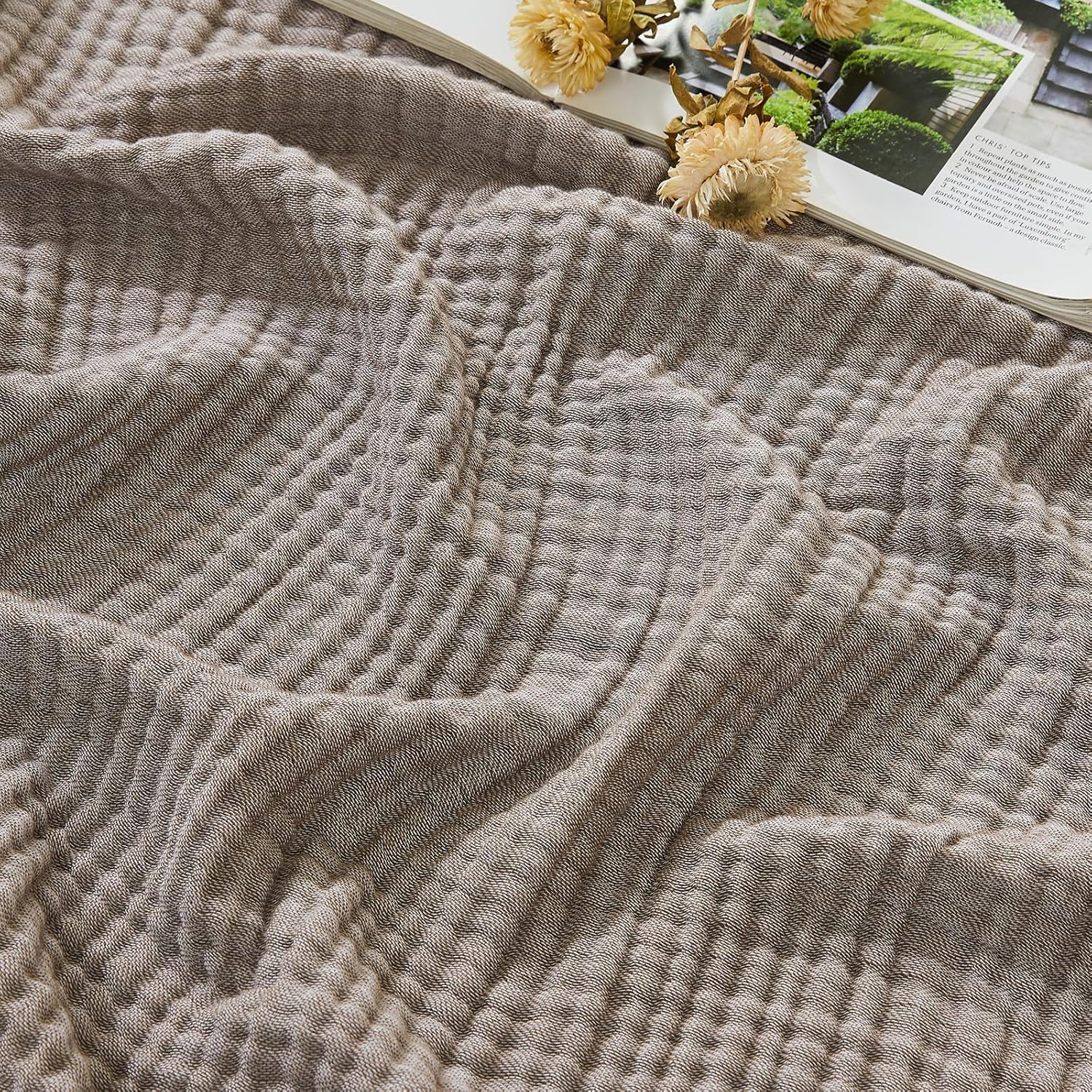 EMME Cotton Muslin Twin XL Blanket Breathable Gauze Soft Lightweight Blankets Adults Gifts for Women (Heather Brown,152x203) โ image 1