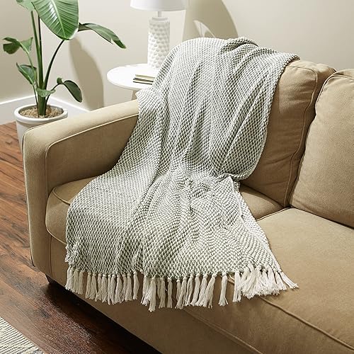 Miniatura 4 de DII Woven Throw Collection 100% algodón, tejido de cesta, 50x60, verde alcachofa