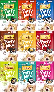 Friskies Party Mix Crunch Variety Pack Cat Treats - 9 Flavors for Dental Health & Fun (Wild West, Beachside, Cheezy Craze)