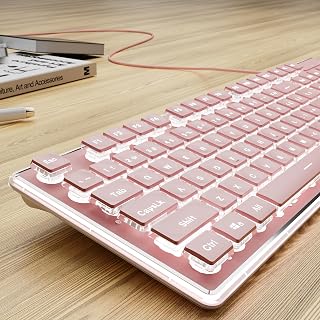 SEUNKWANG GX710S Pink Wired Backlit Keyboard: Quiet Full-Size Pudding Keycaps, Metal Panel, Ergonomic for Office & Gaming