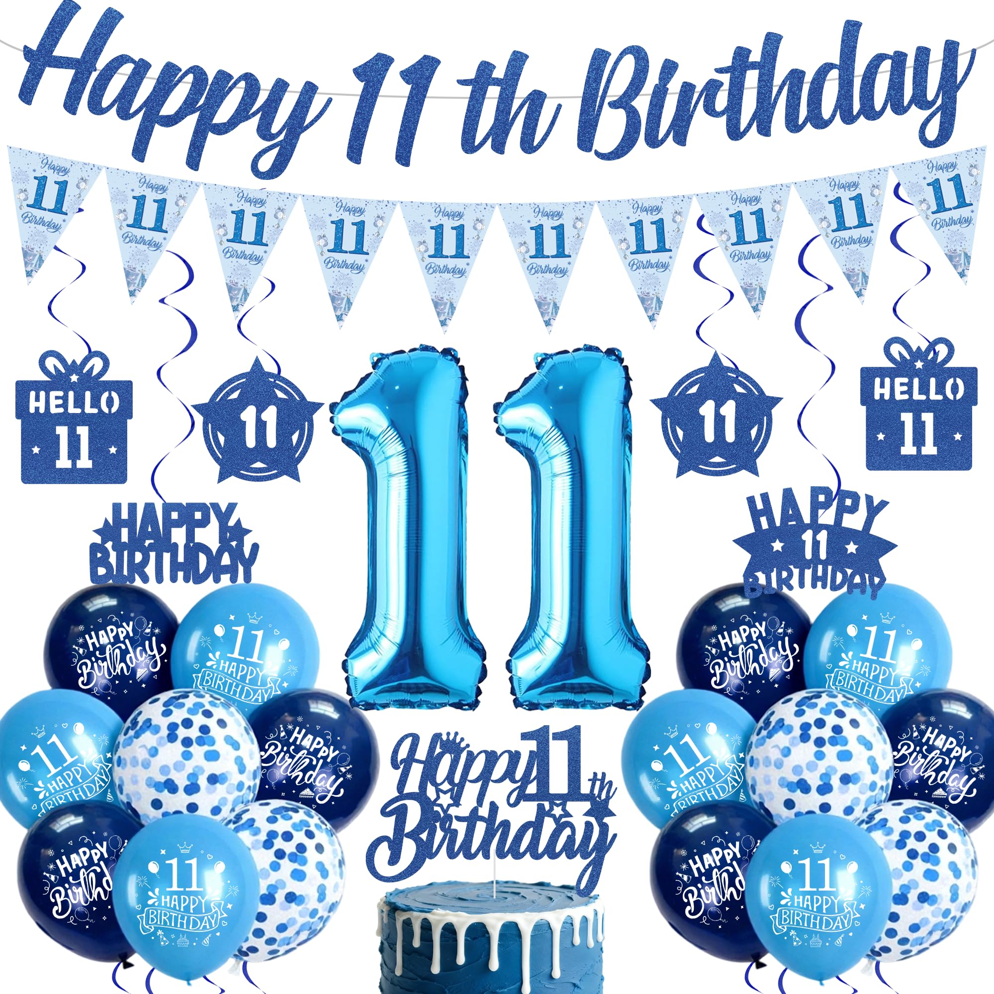 happy birthday decorations banner Blue 11 years old