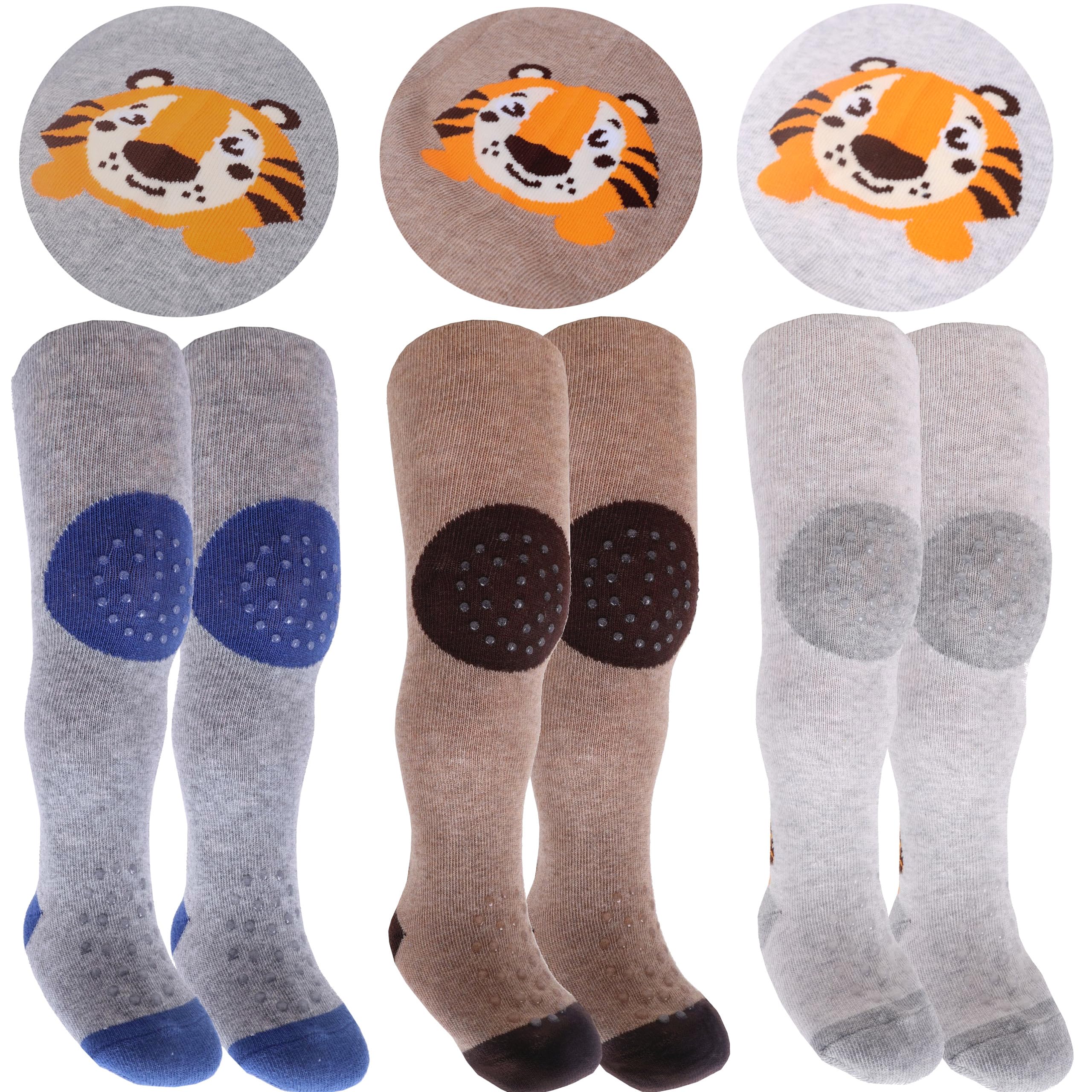 Krabbelstrumpfhosen 3er-Pack – DREI Stück – Dreifacher ABS – Rutschfestes Material – Für Kinder – Babys – Mädchen – Jungen - 75% Baumwolle, 22% Polyester, 3% Elasthan
