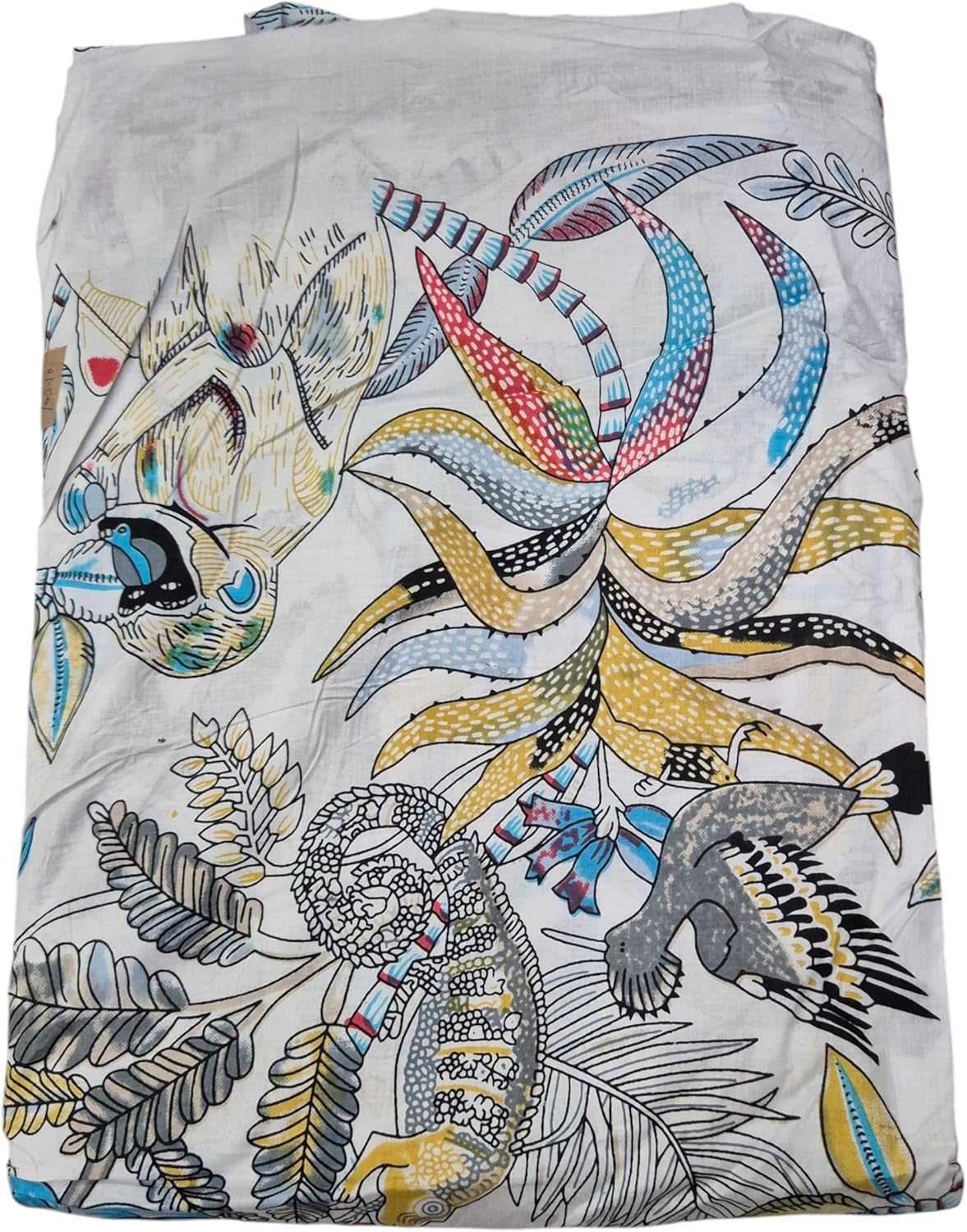 100% Cotton Fabric by The Yard - Hand Block Print 42” Width Precut Quilting Fabric for Sewing, Crafts & Home Decor (White Gold and Tropical Animal Print, 5 Yard pre Cut)