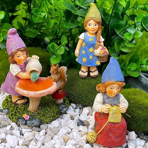 Miniatura 4 de Mood Lab Gnomos de jardín en miniatura – Lady Gnomes Kit de 3 piezas – Juego de figuras y accesorios – Decoración para exteriores o casa
