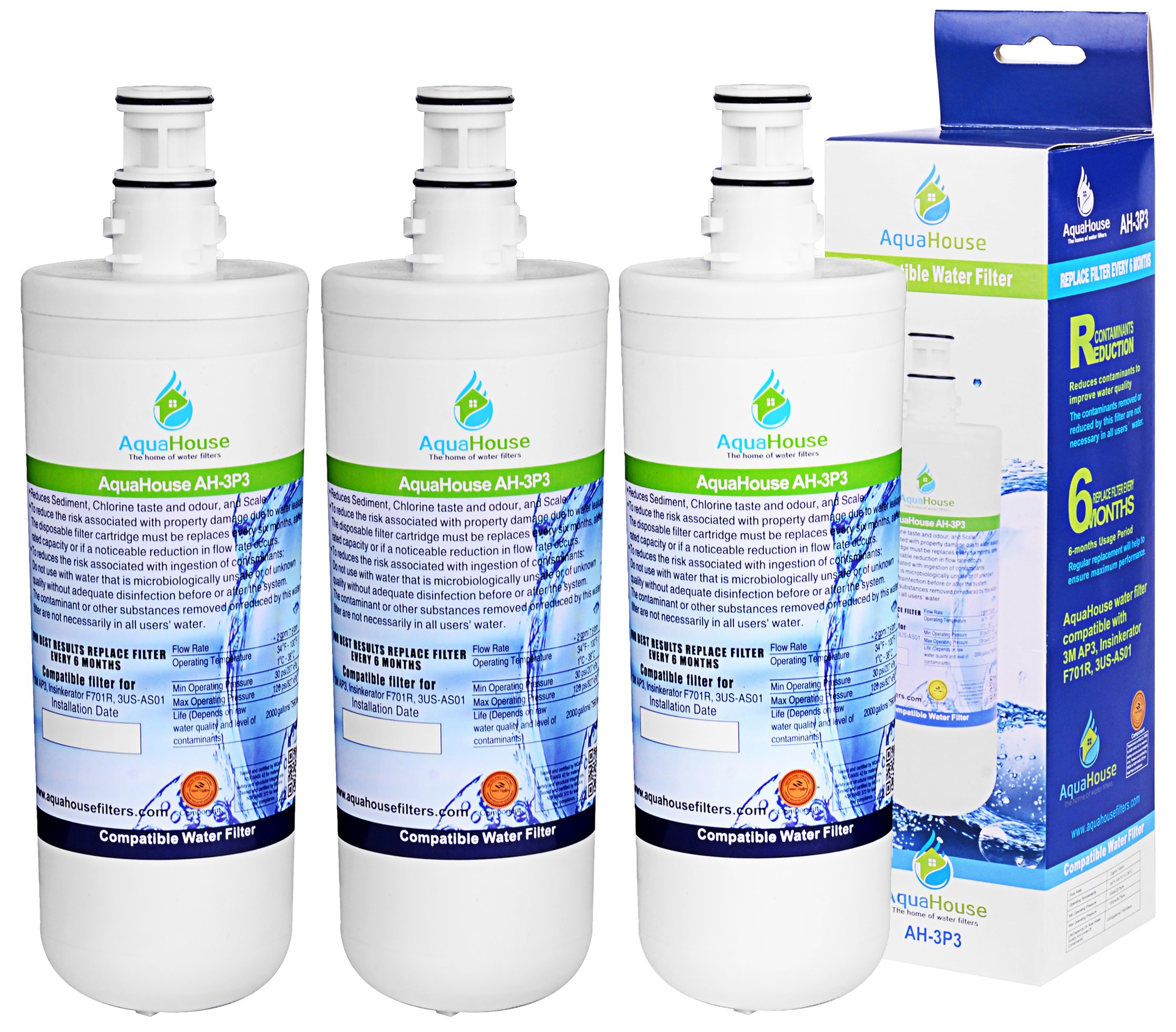 3X AquaHouse AH-3P3 Compatible Filter for InSinkErator Hot Water Tap F701R Water Filter F-701, AP3-765S, HC-1100, GN-1100, HC-3300, HC-3300