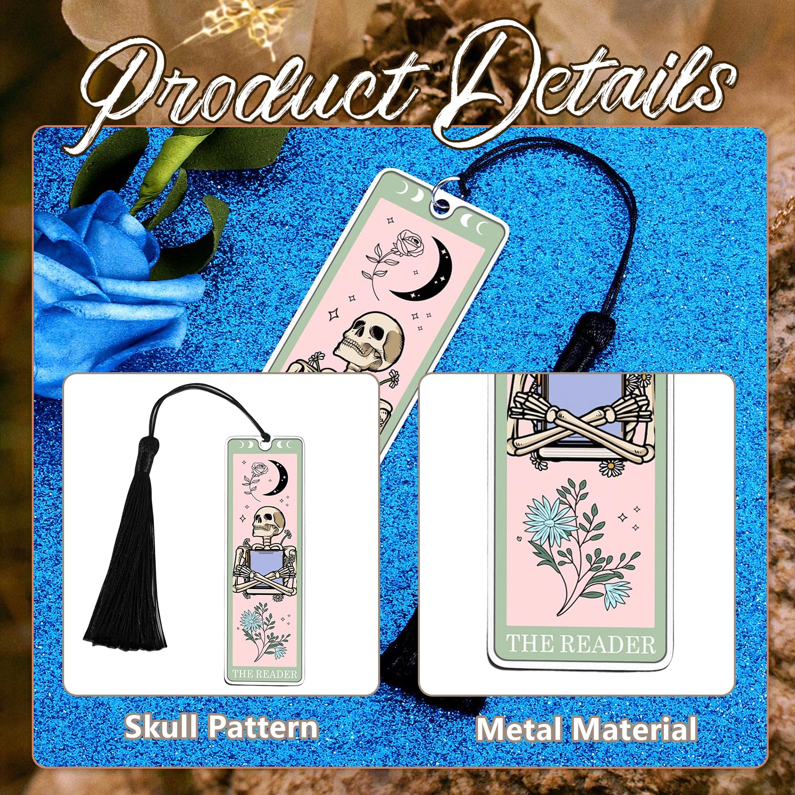 GlamRays Regalos para Amantes de los Libros para Mujeres Marcadores Navideños Marcadores Divertidos para Mujeres Hombres Tarot Marcadores Esqueleto Cartas del Tarot (Verde Claro)