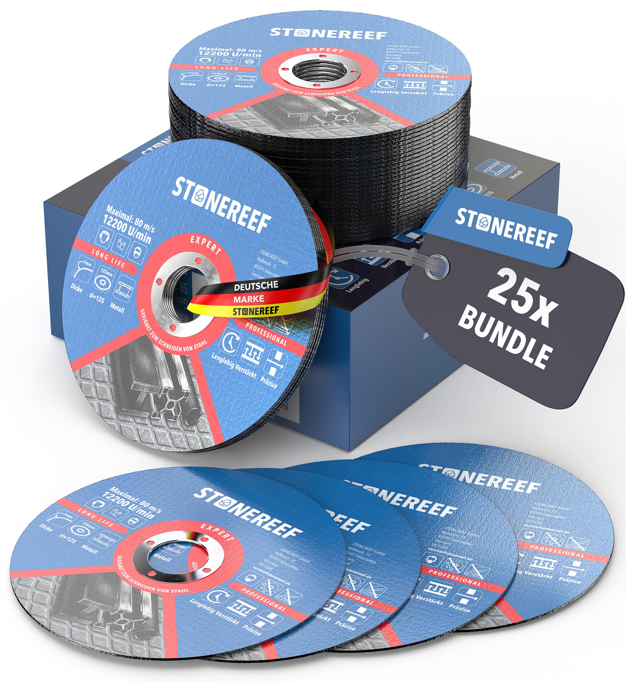 Trennscheiben [125x 1,0x 22,23mm] Extra Dünne, Zweifach Verstärkte Flexscheiben (1mm) – 125mm für Winkelschleifer & Flex – 25er Set für präzise Metallbearbeitung – Ideal für Stahl und Edelstahl