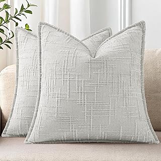 decorUhome Chenille Throw Pillow Covers 18x18 Set of 2, Thick Textured S...