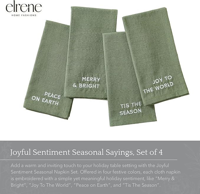 Elrene Home Fashions Servilletas Bordadas Alegría Navideña, Juego de 4, 17x17, Pino miniatura 3