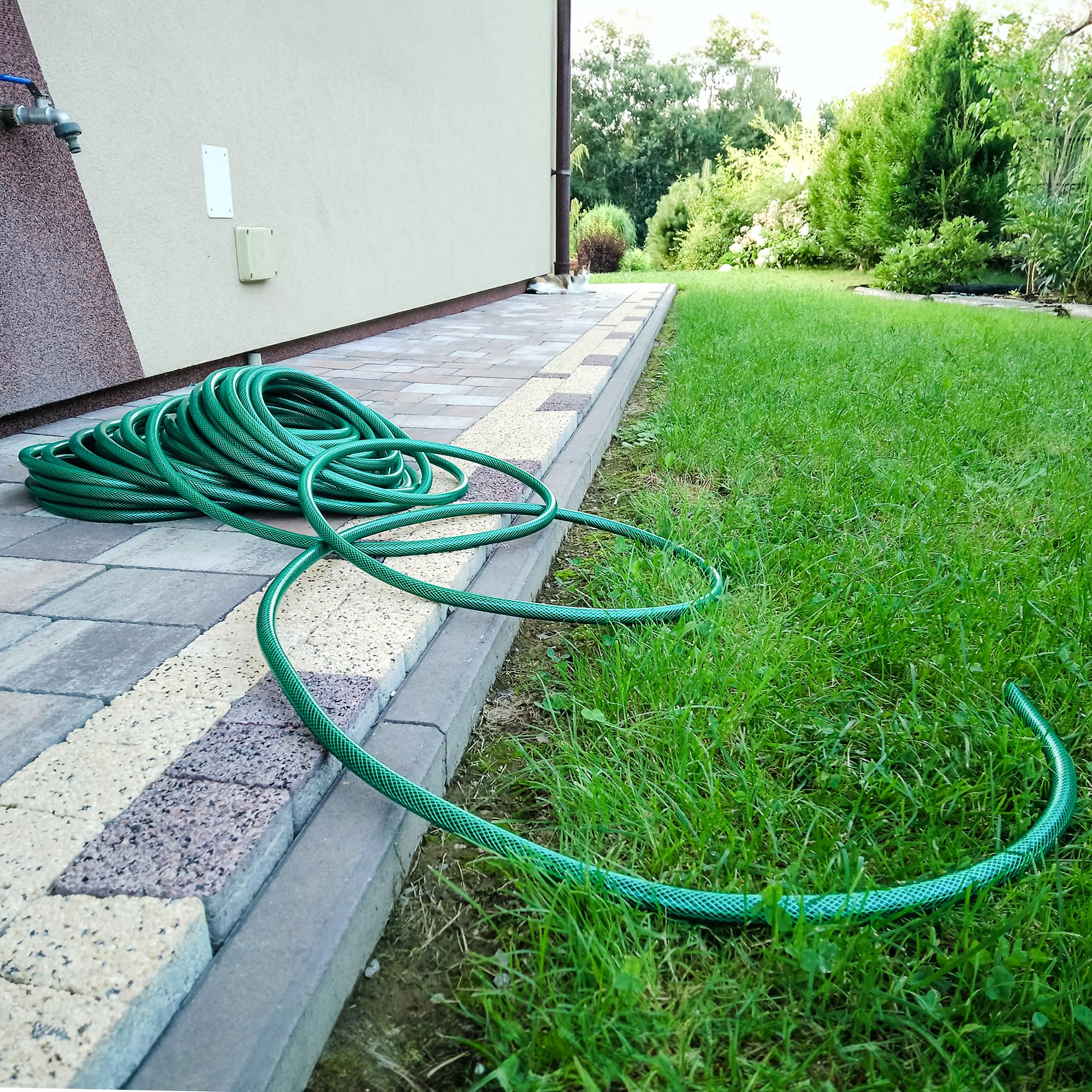 Wysokiej jakości wąż ogrodowy z wytrzymałego materiału – wytrzymały wąż ogrodowy do ogrodu, 4-warstwowy, odporny na warunki atmosferyczne, zielony (1/2", 50 m)