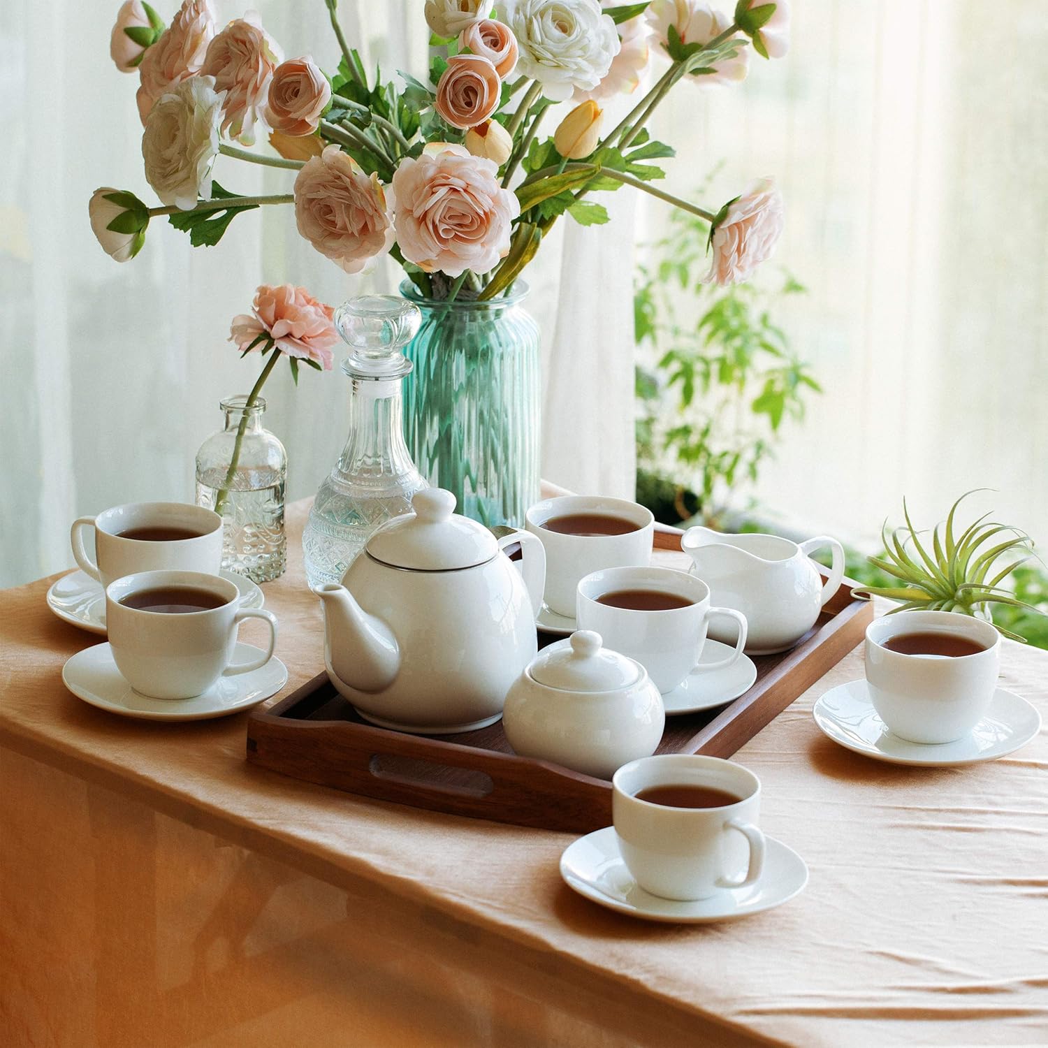 BTaT Royal Tea Set - 4 Porcelain Tea Cups (8oz), Pot (32oz), Creamer & Sugar Set