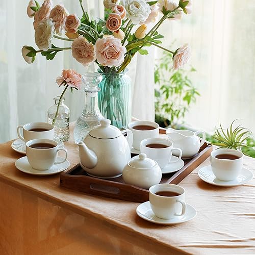 Miniatura 4 de Juego de té real BTaT – 4 tazas de té de porcelana (8 onzas), olla (32 onzas), juego de crema y azúcar