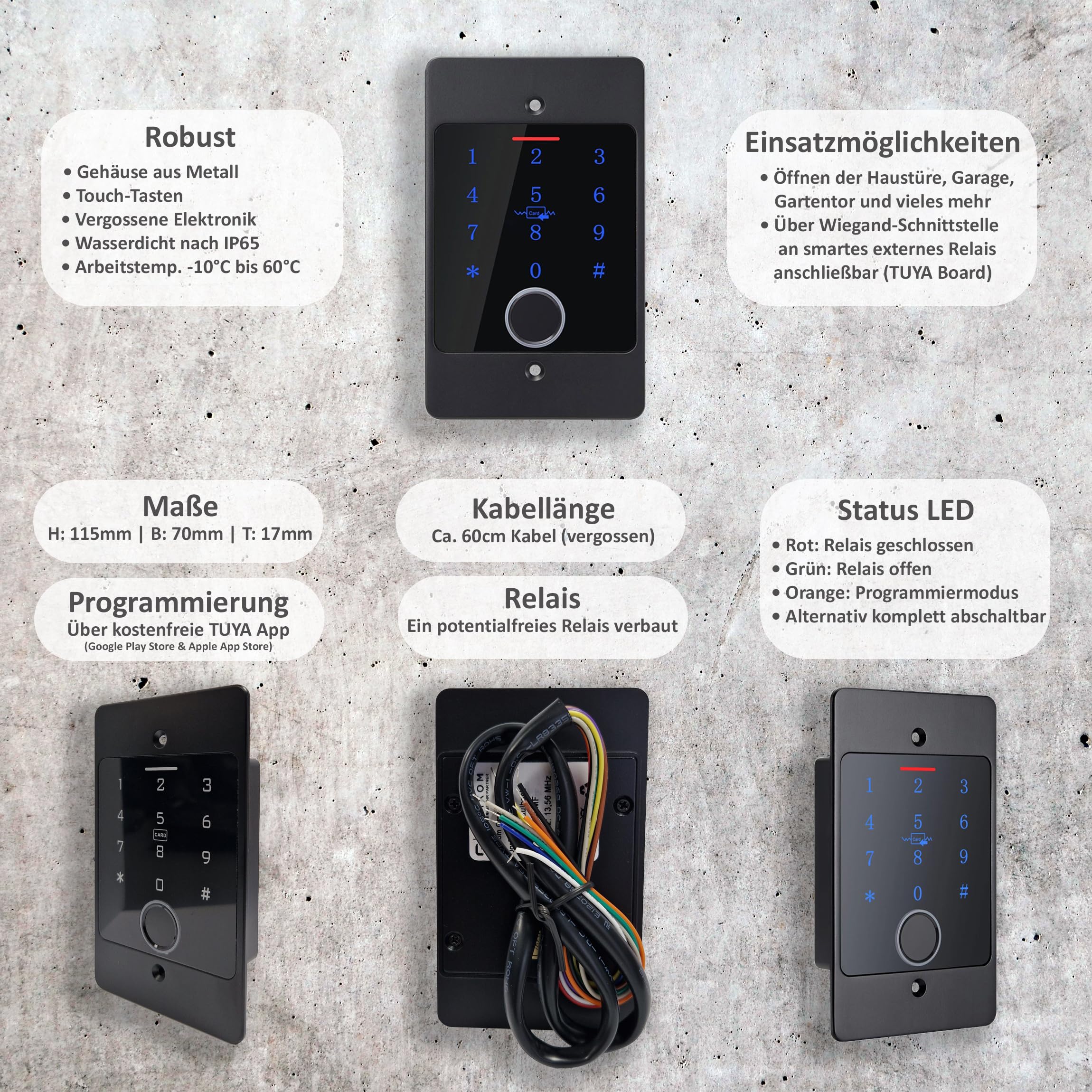 Smart Home Codeschloss CB4 mit Fingerprint, RFID und PIN, verwaltbar mit APP (Codeschloss + Unterputz-Dose, Schwarz)