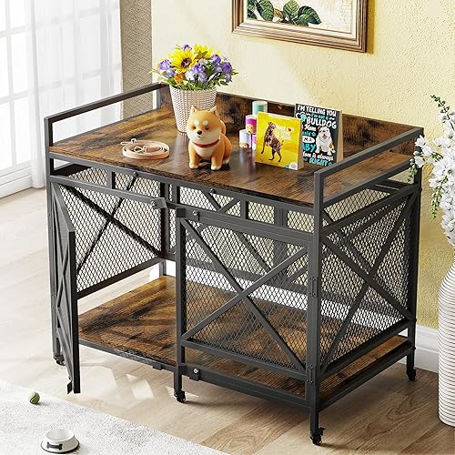 Miniatura 7 de COZPAW Mueble de Jaula Grande para Perros, Perrera de Madera de 48 Pulgadas para Perros Extra Grandes, Muebles Resistentes para Perros, Jaula de