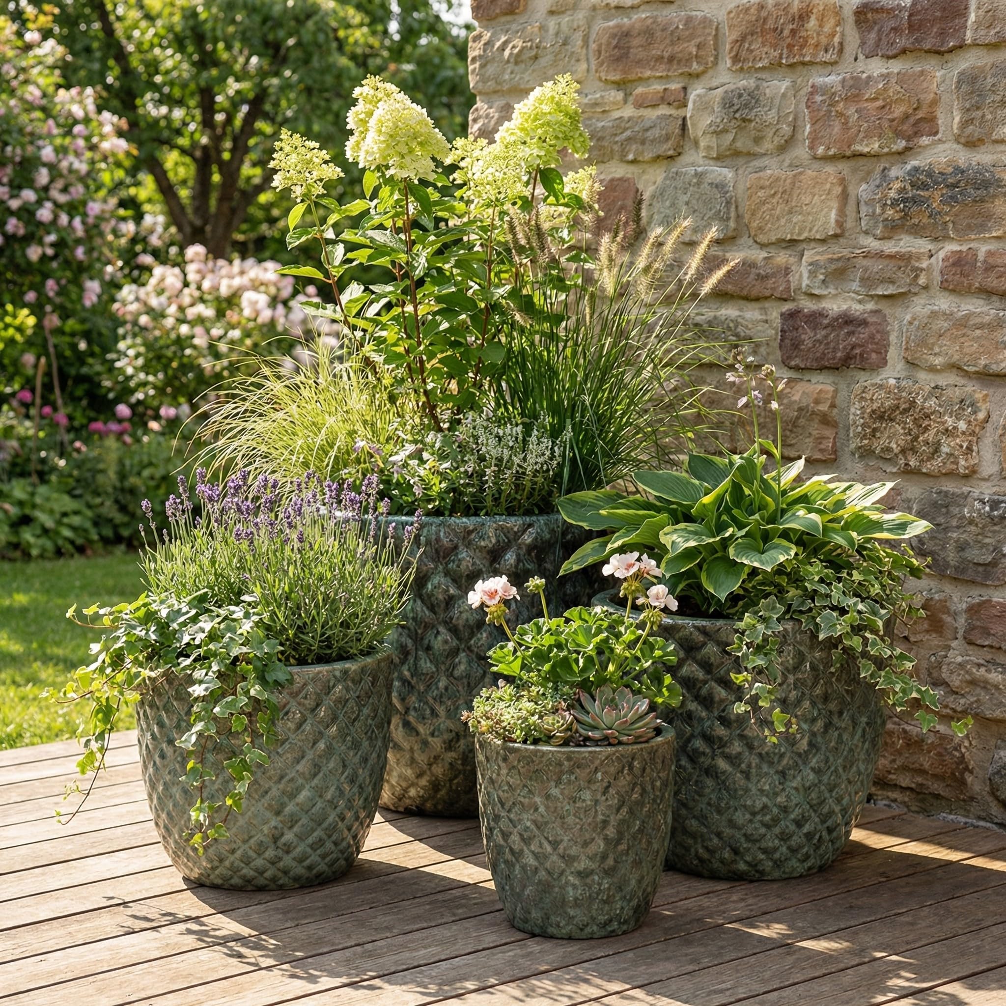 Teramico Pot de fleurs résistant au gel, en grès de qualité supérieure, en céramique émaillée, avec structure unique à bulles 3D, durable, résistant à l'hiver, pour jardin et terrasse, vert mousse, 30