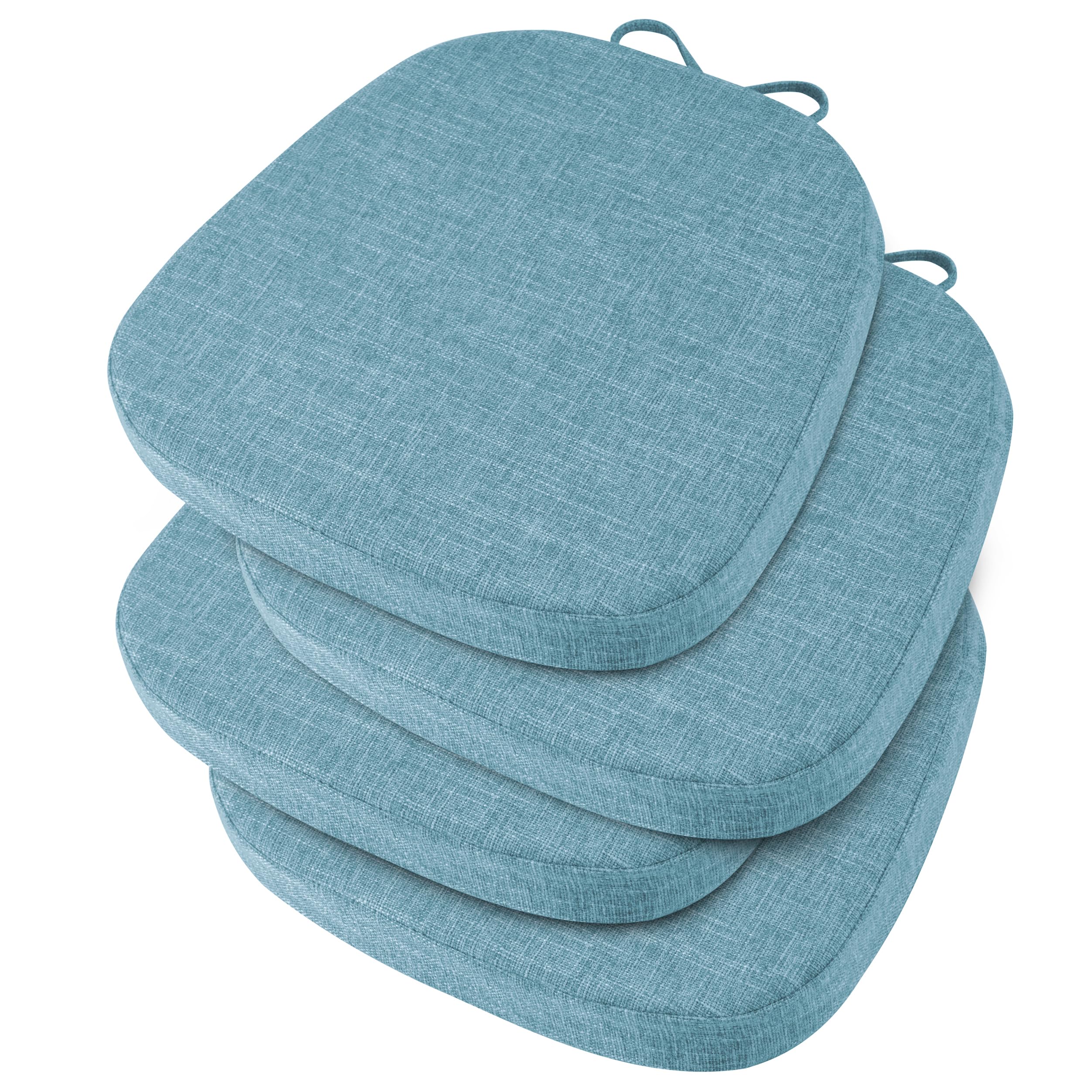 OVOV 14x14 Chair Cushions for Metal Dining Chairs Set of 4 Non Slip Thick Textured Chair Pads for Dining Chairs with Ties and Removable Cover (35.5x35.5x5cm/14x14x2inch) (4, Light Blue)