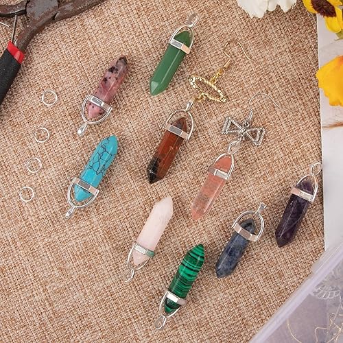 Miniatura 7 de AUEAR, Paquete de 30 colgantes de cristal en forma de bala hexagonal puntiaguda de cuarzo con piedras preciosas colgantes de chakra curativo para