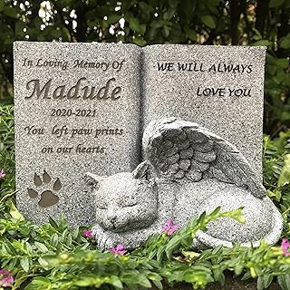 Claratut Personalized Cat Angel Pet Memorial Grave Marker Tribute Statue, Cat Memorial Stone, Sympathy Pet Loss Gift for Cat, Customizable Name and Dateâ€¦