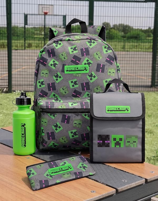 Minecraft Backpack For Kids | Creeper Zombie Enderman Merchandise Villains School Rucksack Pencil Case, Water Bottle Bag, Grey, One Size by Minecraft - Used condition - Image 7