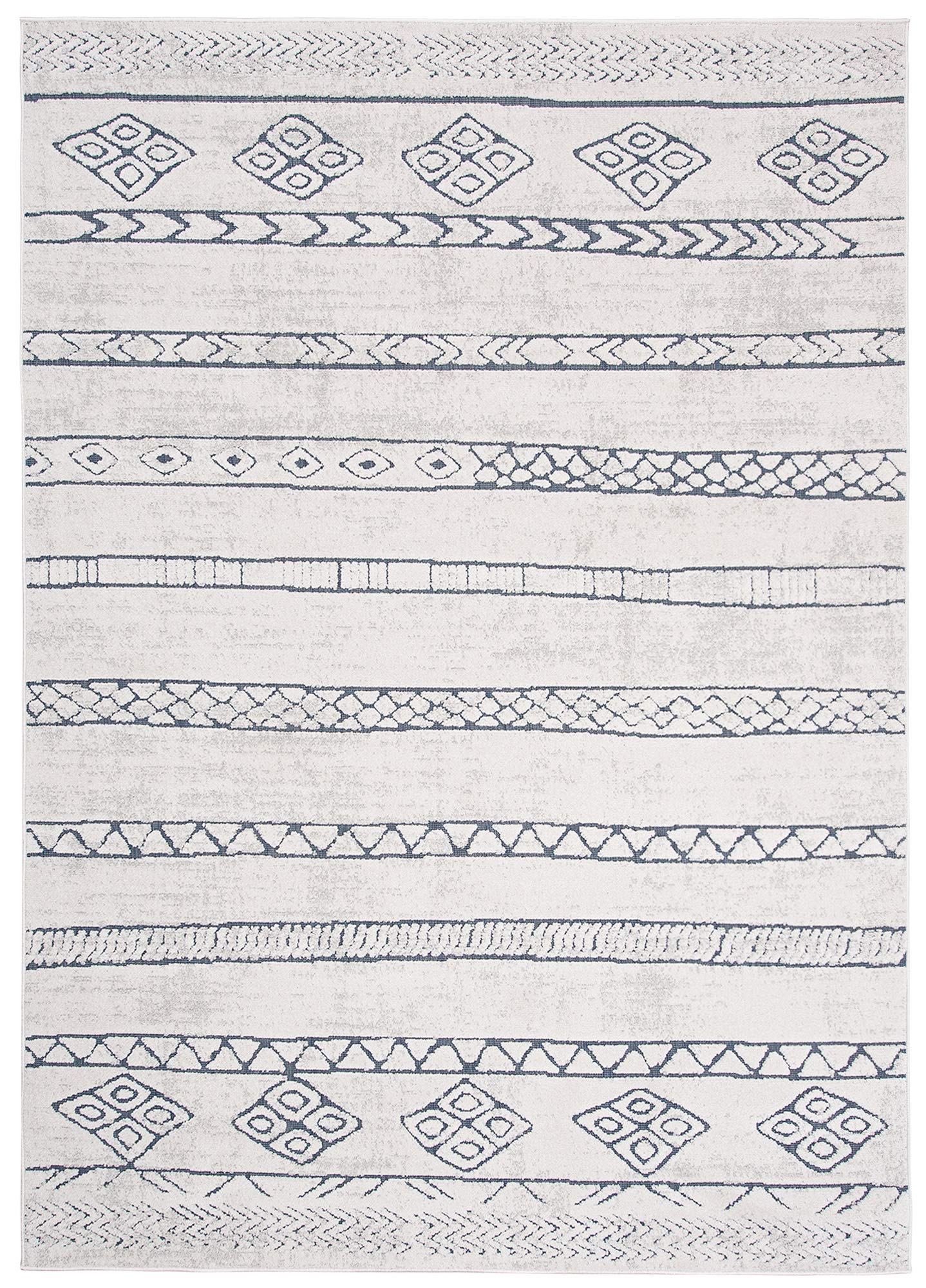 Tapiso Lotus dywan z krótkim włosiem, kremowy, niebieski, kość słoniowa, nowoczesny, etniczny, vintage, do salonu, sypialni, w optyce 3D, Ökotex 140 x 200 cm