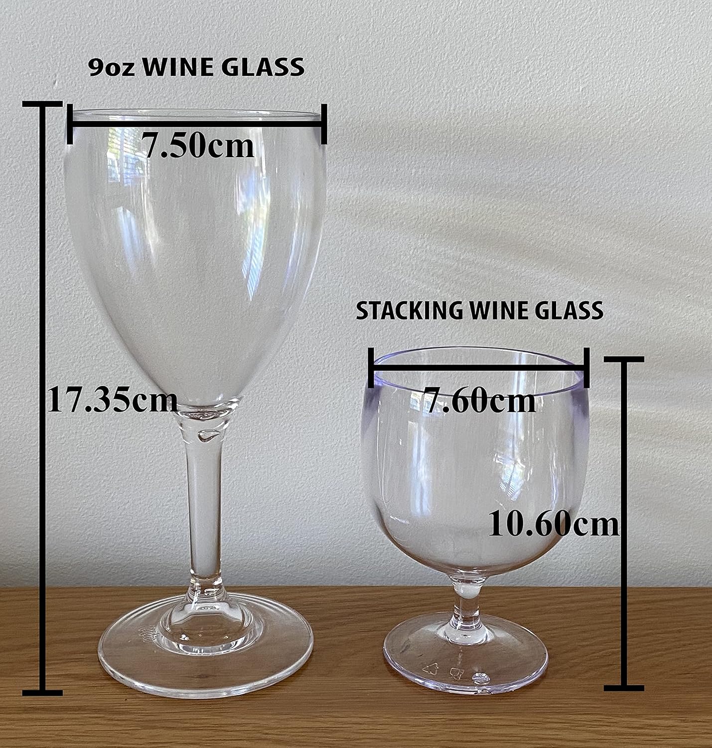 Set of Roltex Unbreakable Reusable Polycarbonate Plastic Stacking Wine Glasses (220ml to Rim Height 10.6cm, Max Diameter 7.6cm) Realistic Alternative to Glass (4) 3 91pRwkzAWzS. AC SL1500