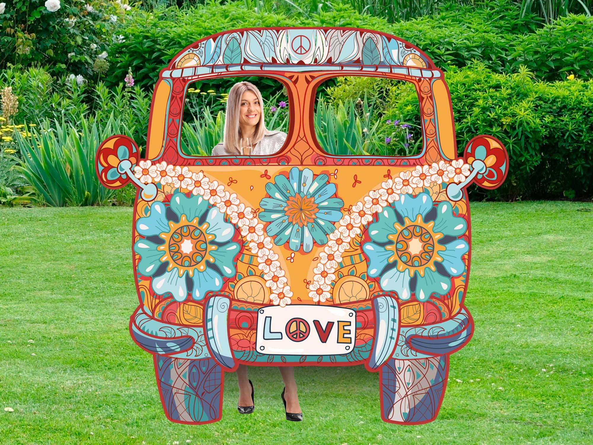 Photocall Furgo Hippie | 1,50 m x 1,56 m | Photocall idéal pour fêtes | Produit original