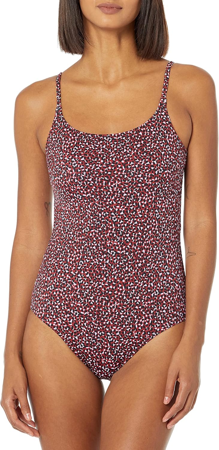 Amazon Essentials Women's Thin Strap one-Piece Swimsuit X-Small Brick Red Leopard