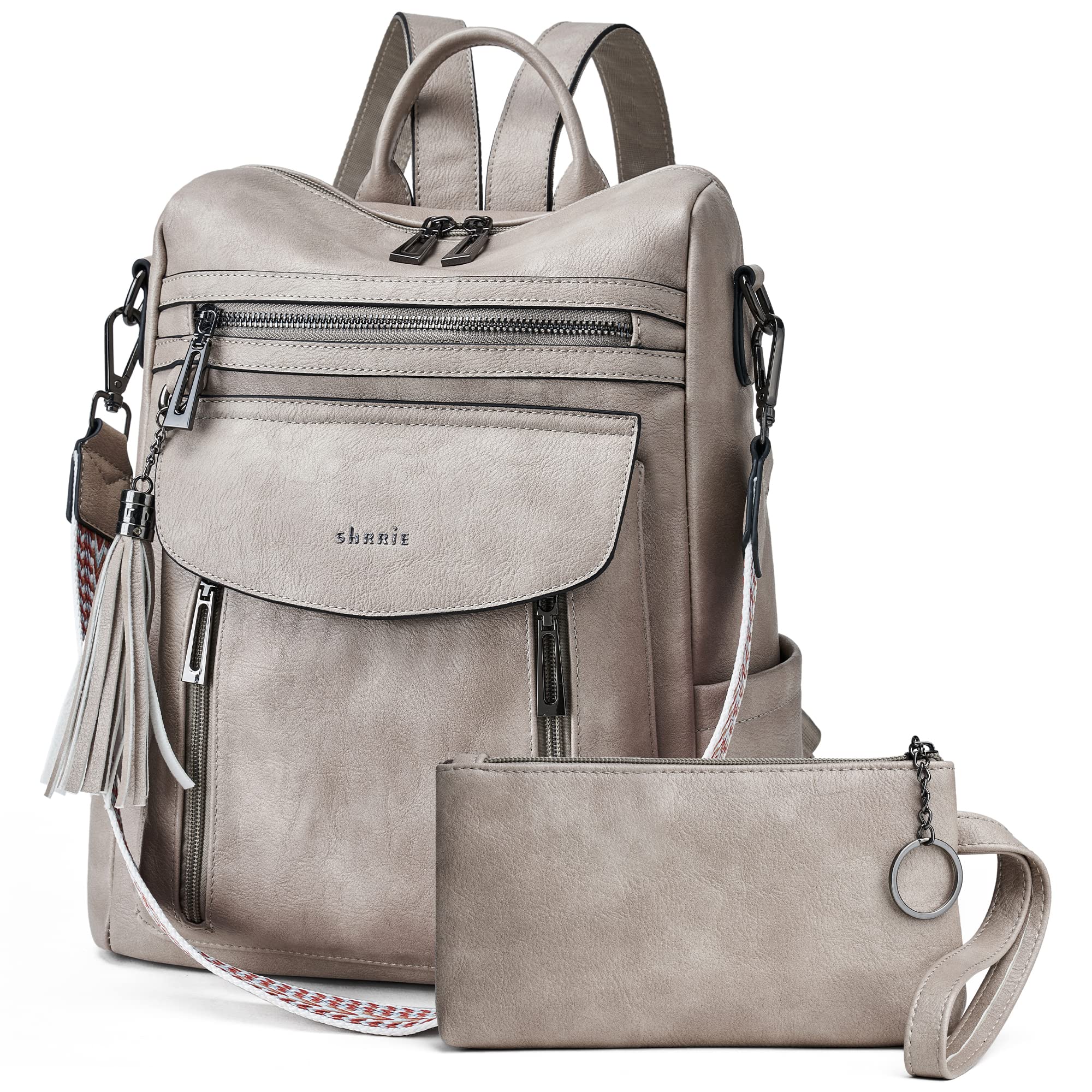Shrrie Backpack Purse for Women Fashion Leather Backpack Purse Designer Travel Backpack Convertible Shoulder Bag with Wristlet