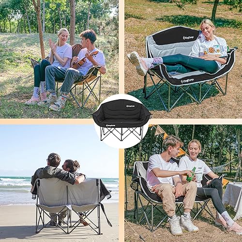 Miniatura 7 de KingCamp Silla de campamento doble, de gran tamaño, resistente de 550 libras, sofá biplaza para adultos, portátil, plegable, XL, sofá para 2