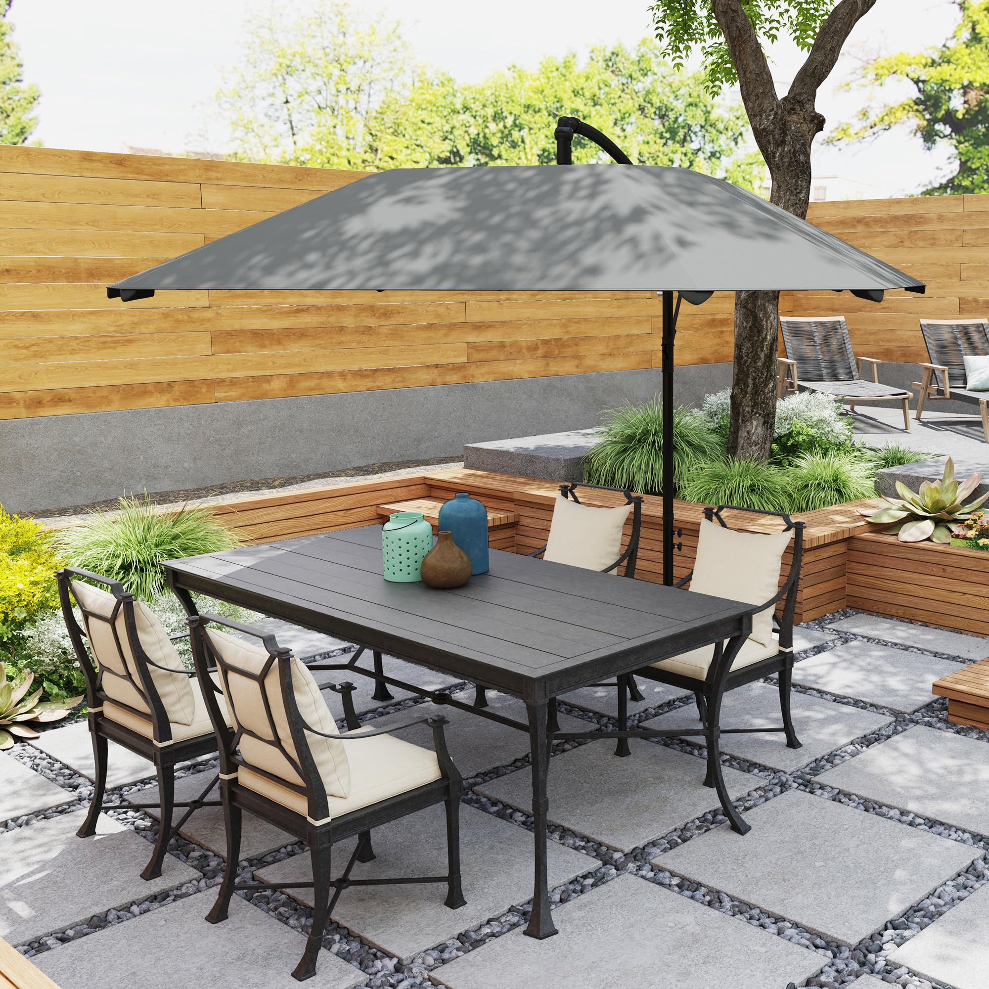 Outsunny Parasol Déporté Inclinable Base 304 x 260 x 245 cm Gris Foncé