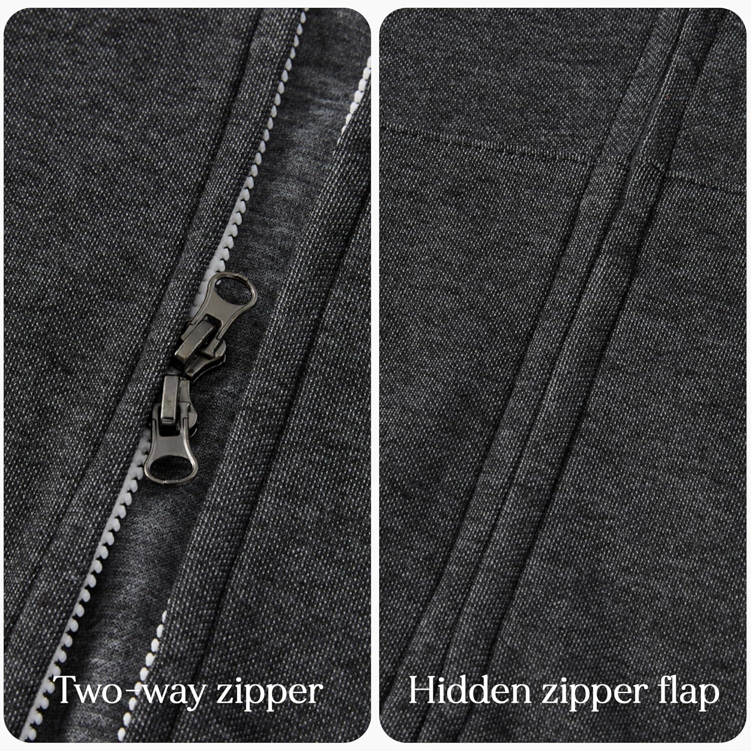 Ohoo Mens Slim Fit Double Slide Zipper Zip Up Hooded Sweatshirt Lightweight Long Sleeve Hoodie Jacket with Kanga Pocket - Image 6