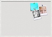 Vista 126 de PinPix Tablero de anuncios de corcho de 12 x 12 pulgadas. Este tablero decorativo enmarcado viene con diseño de círculos B W y un marco blanco