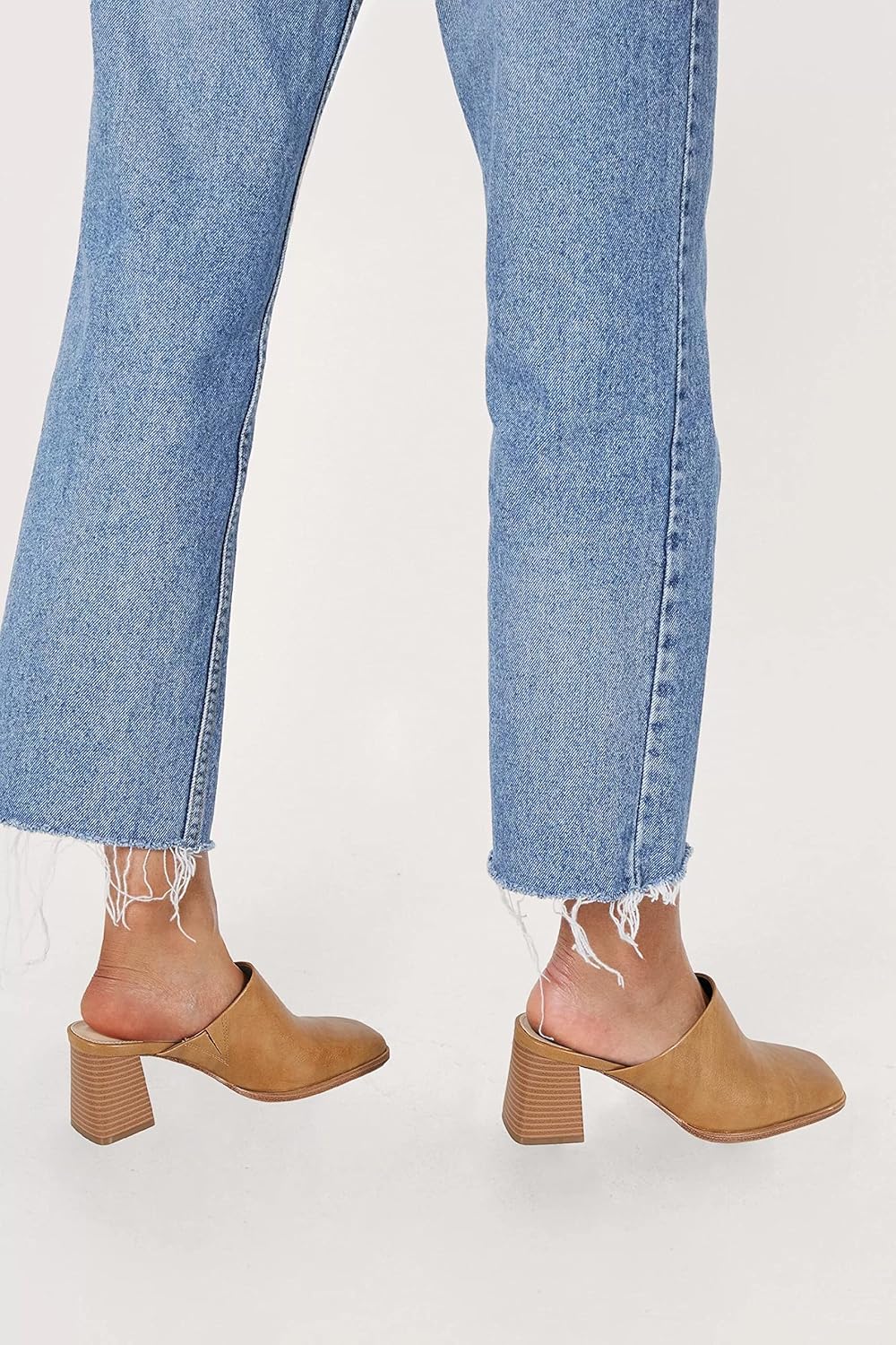 Trish Lucia Womens Chunky Stacked Heel Mules Closed Square Toe Heeled Slip on Clogs Casual Backless Loafers Shoes - Image 4