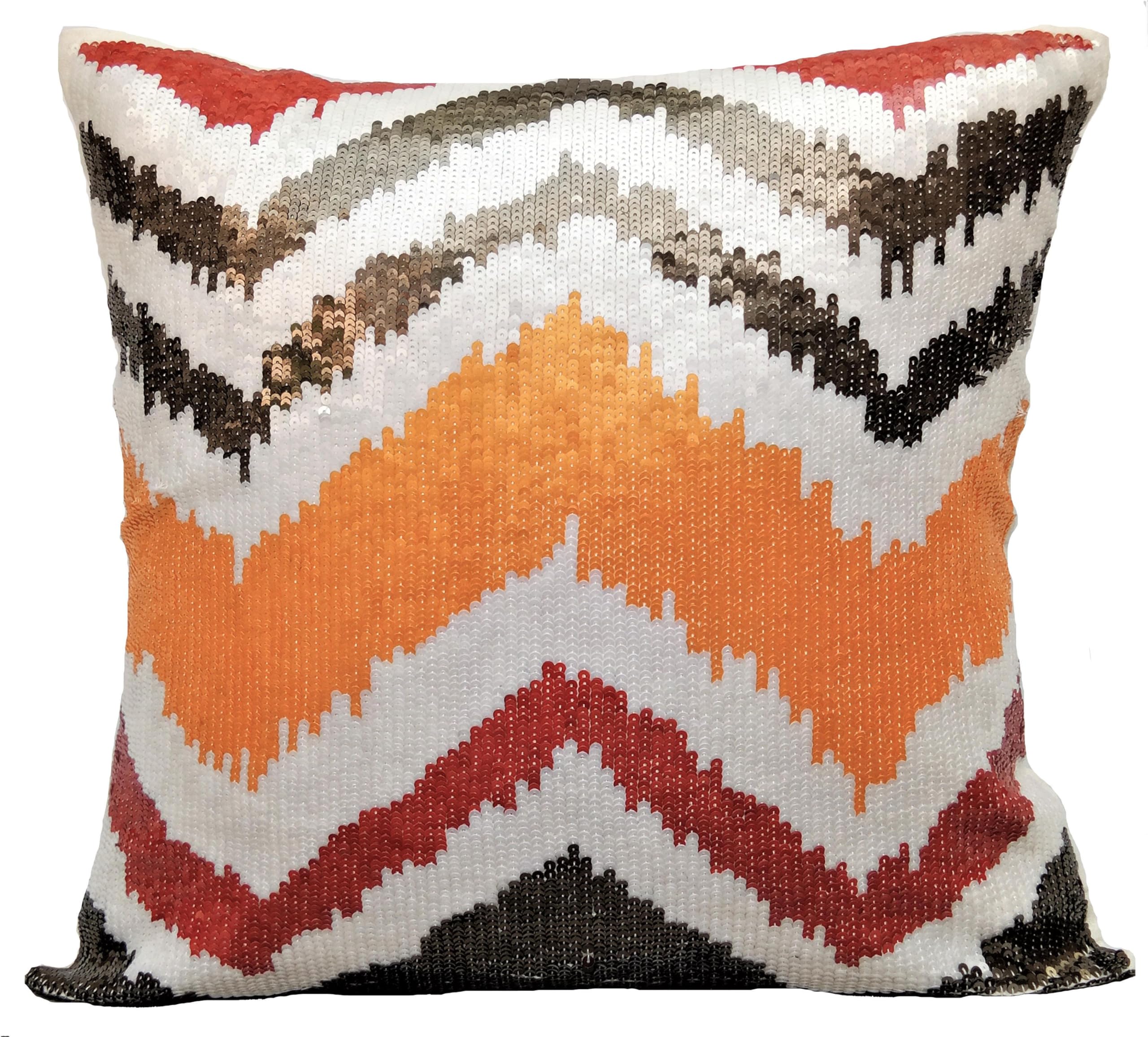 The HomeCentric Decorative Cushion Covers Pack of 2, 35x35 cm (14"x14") Orange, Silk Throw Cushion Covers, Cushion Covers, Chevron Pillow Covers, Modern Throw Pillow Covers - Fiery Mountain โ image 1