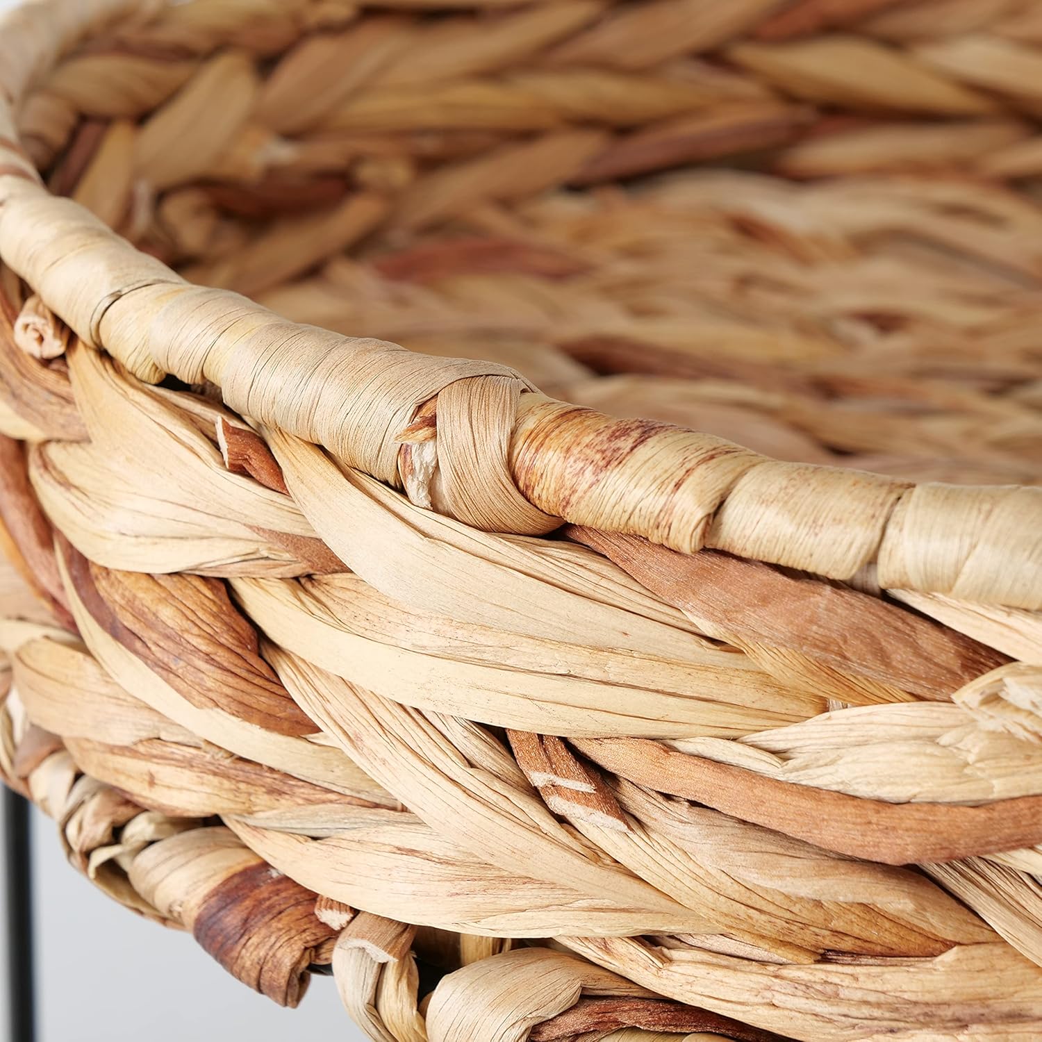 WHW Whole House Worlds Modernist Home Wicker Top Accent Tables, Set of 3, Circular, Slim-line Black Iron Metal Base, Woven Water Hyacinth, 14.25, 17, and 19 Inches Tall Modern Rustic : Home & Kitchen