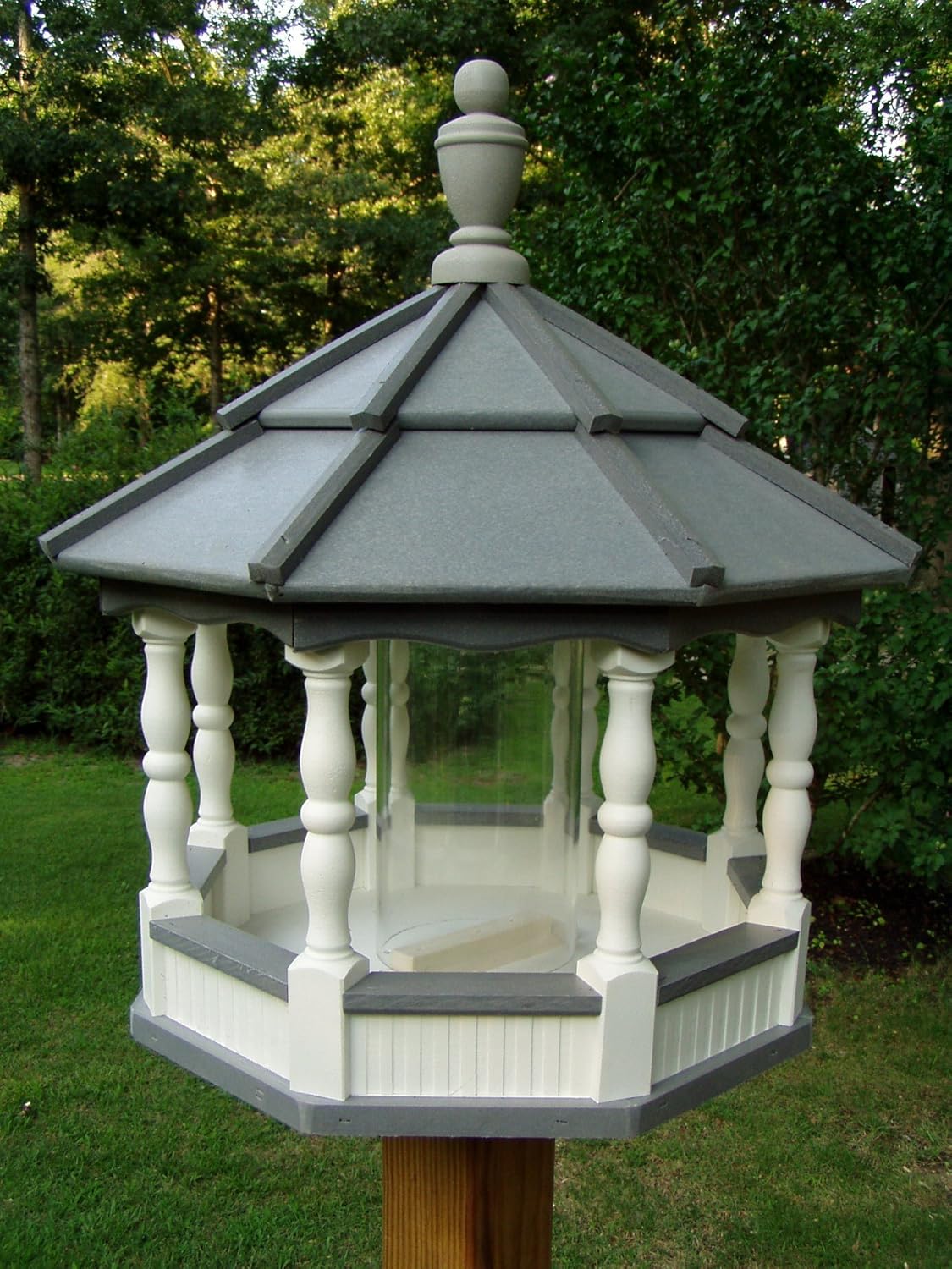 Amish Handcrafted Poly Bird Feeder Garden Yard LG Spindle White Gray