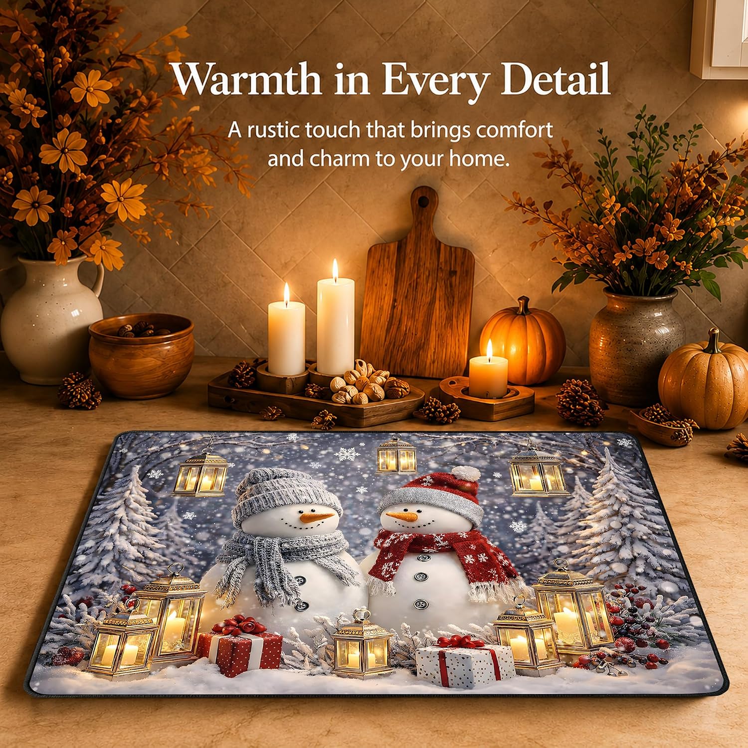 Snowy Pine Tree Snowman Vintage Lantern Christmas Stove Cover for Electric Stove, 28.3 x 20.5 Inch Non-Slip Heat Resistant Stove Top Protector Mat, Holiday Kitchen Decor