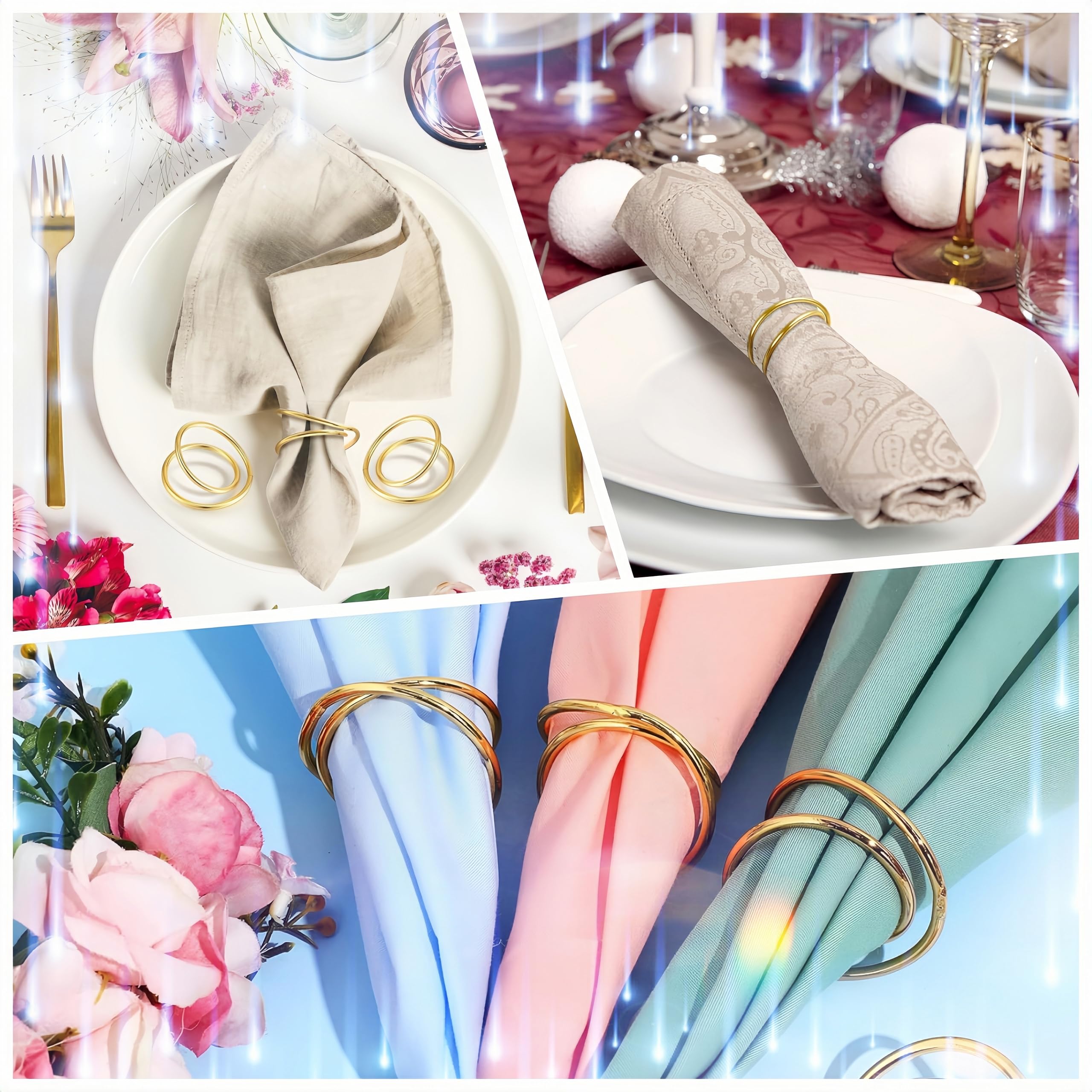 12 Stück 3 Farben Serviettenringe, Gefederte Serviettenringe, serviettenringe Hochzeit, Serviettenring, Servietten Ringe, Servietten Ring, Servietten Ring Gold (Roségold, Groß)