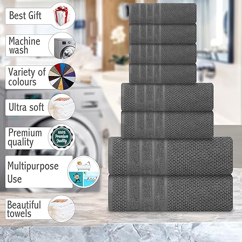 Miniatura 5 de Juego de toallas de baño, 100% algodón, 2 toallas de baño, 2 toallas de mano y 4 toallas pequeñas, de secado rápido, absorbentes, suaves, de felpa,