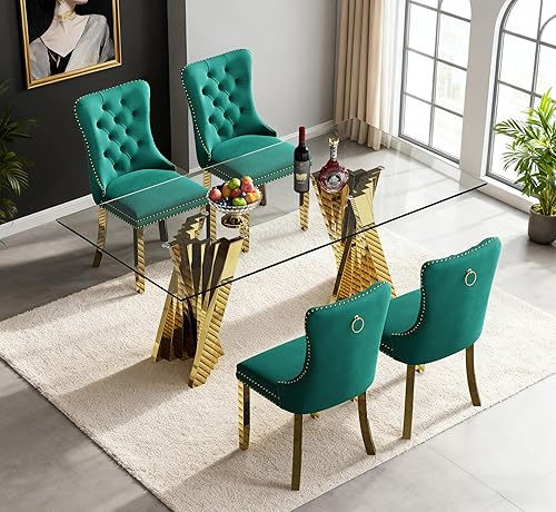 Miniatura 17 de Juego de 5 mesas de comedor de cristal plateado, mesa rectangular moderna de cocina y comedor de 70 pulgadas para 4, mesa de comedor de vidrio Mesa