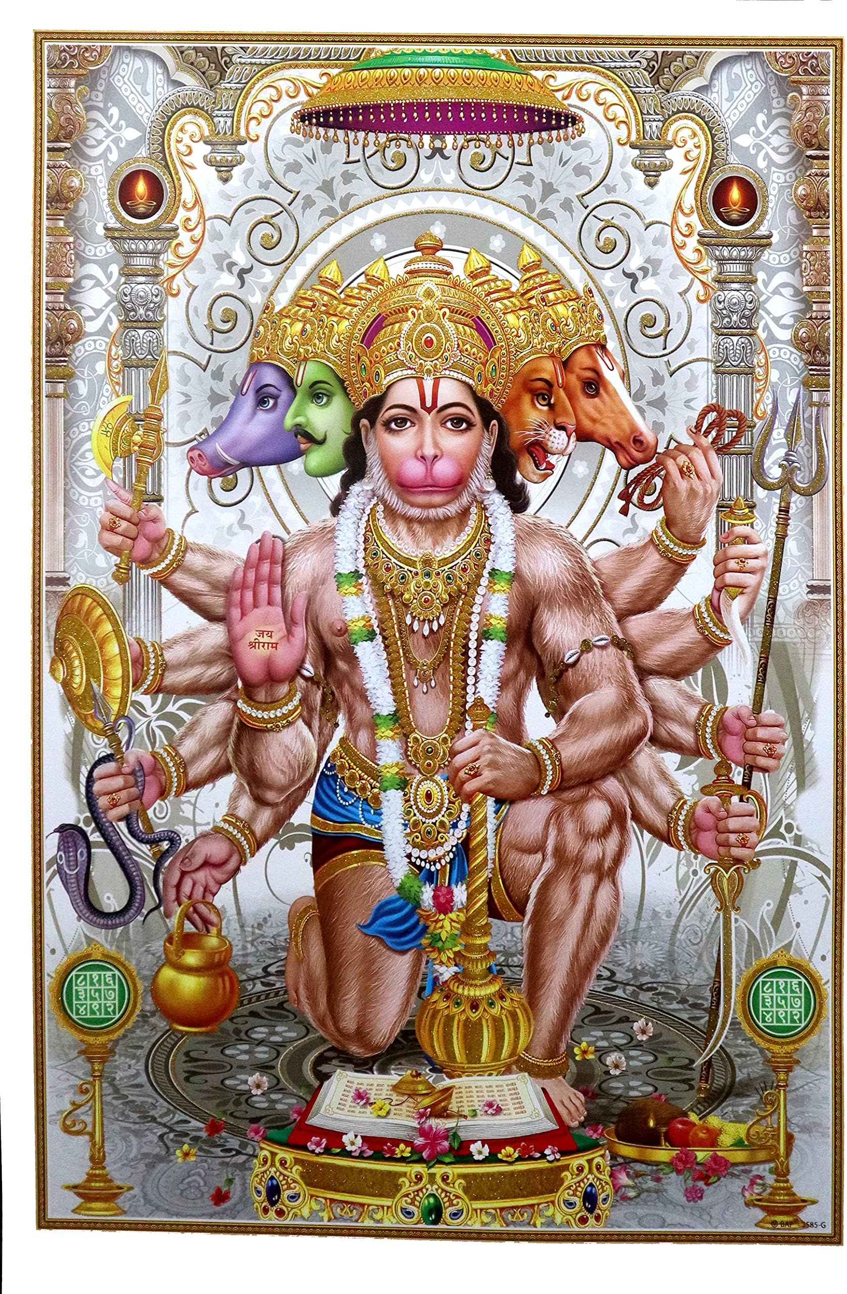 Anagha Panchmukhi Hanuman Ji With Pandrah Yantras Large Size Thick