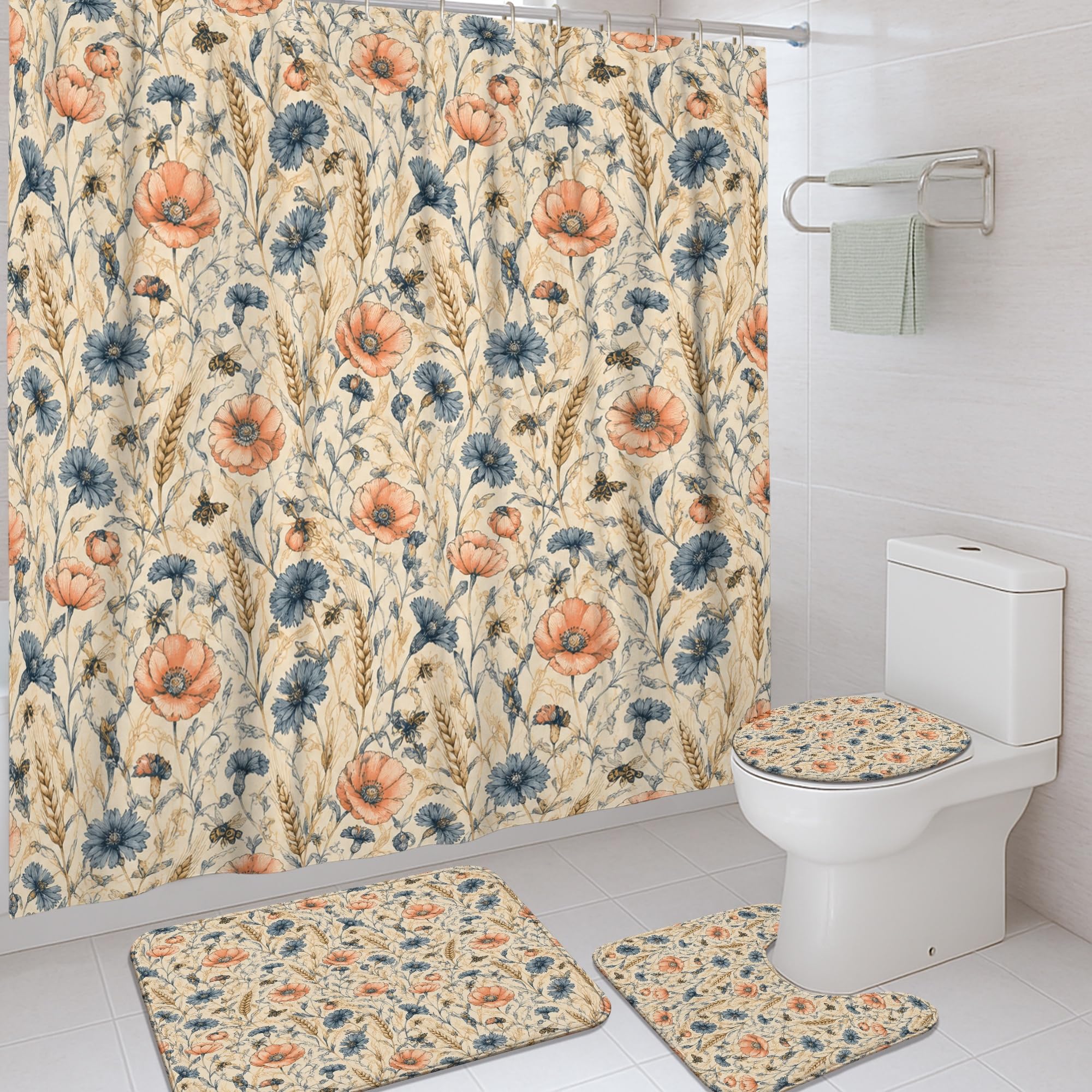 Rideau de douche imperméable 183x183 motif floral chic pour salle de bain