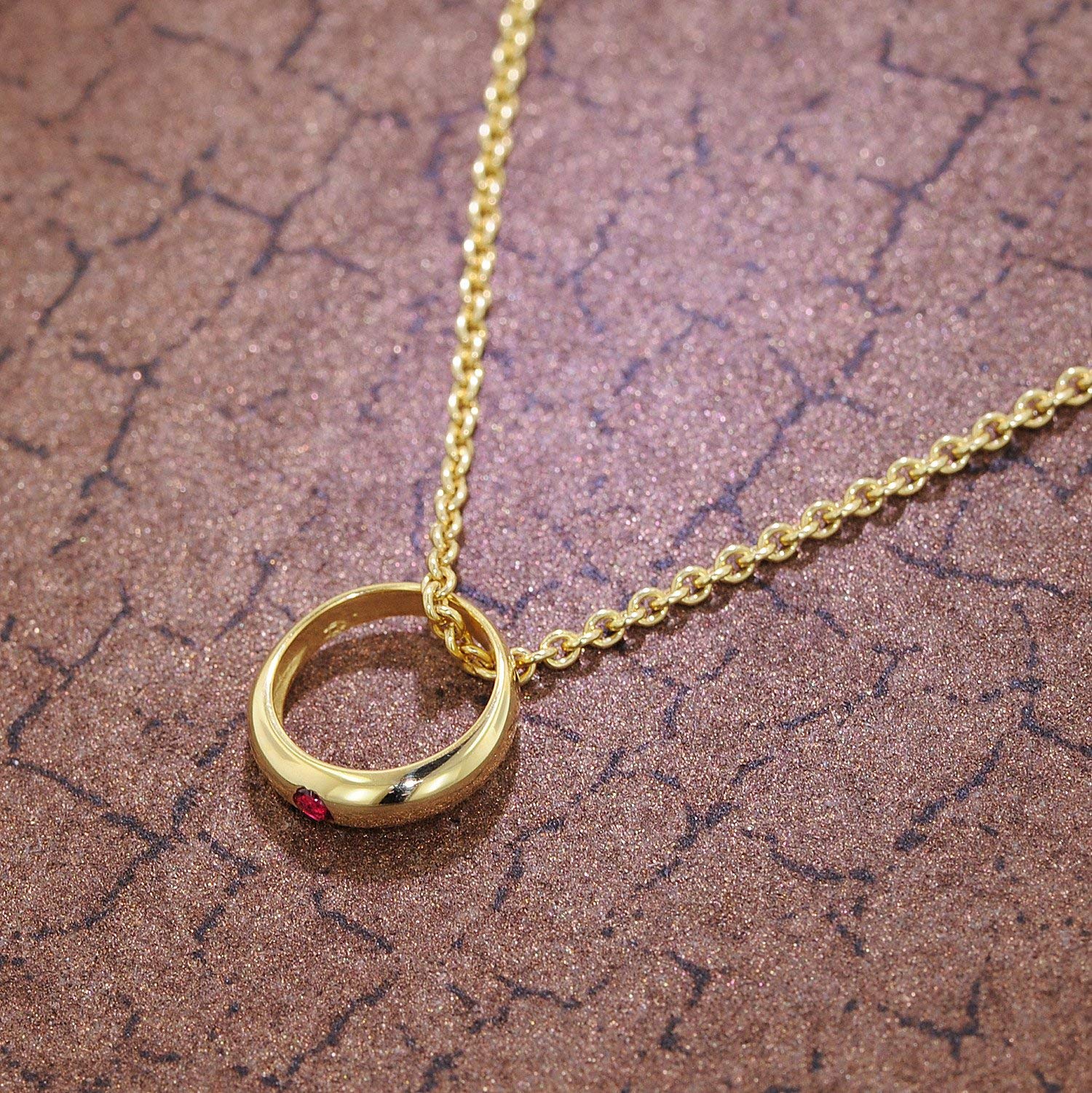 trendor Anhänger Taufring Gold 333 mit Rubin an goldplattierter Kette 39460