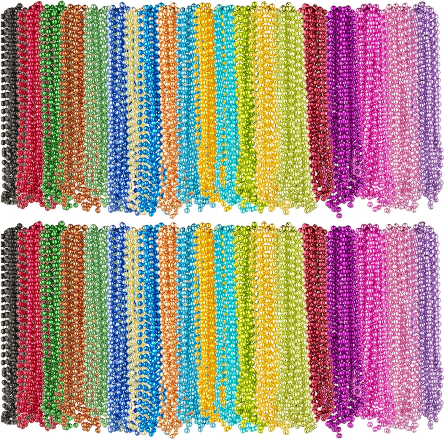 Janinka 200 Pcs Mardi Gras Beads 33 Inch 6mm Metallic Necklaces Accessories Bulk Multi Colors Carnival Beads Necklace for Women Parade Throws Party Accessories