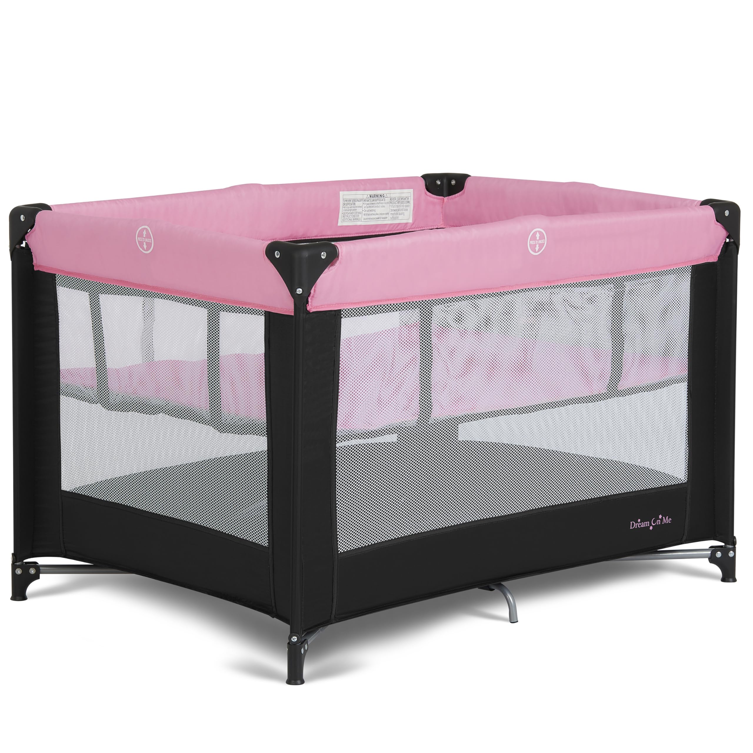 Dream On Me Zazzy Portable Playard with Bassinet - 360° Mesh Visibility, Quick Folding Travel Friendly Design, Carry Bag and Foldable Mattress Pad